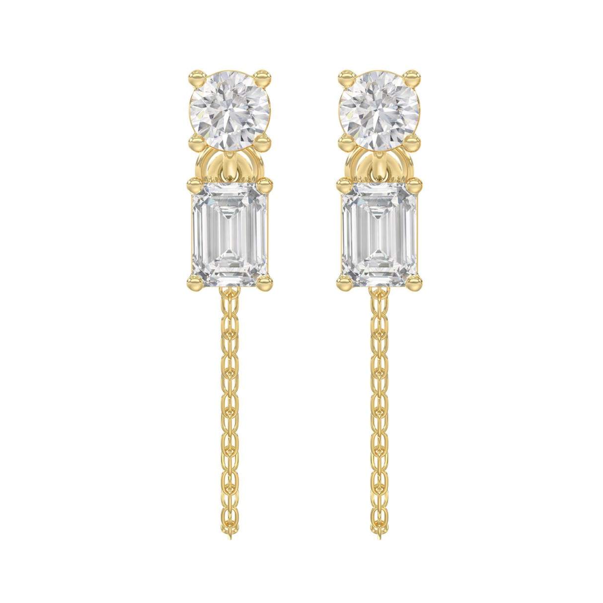 14K Yellow Gold 3/4Ct Lab Grown Round & Emerald Cut Diamond Fashion Earrings For Women