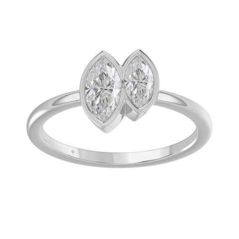 Elegant ColleCTions Linked Hearts Ladies Ring 10K White Gold 3/4CT Marquise Lab Grown Diamond (Color F-G -Clarity VS1/VS2)