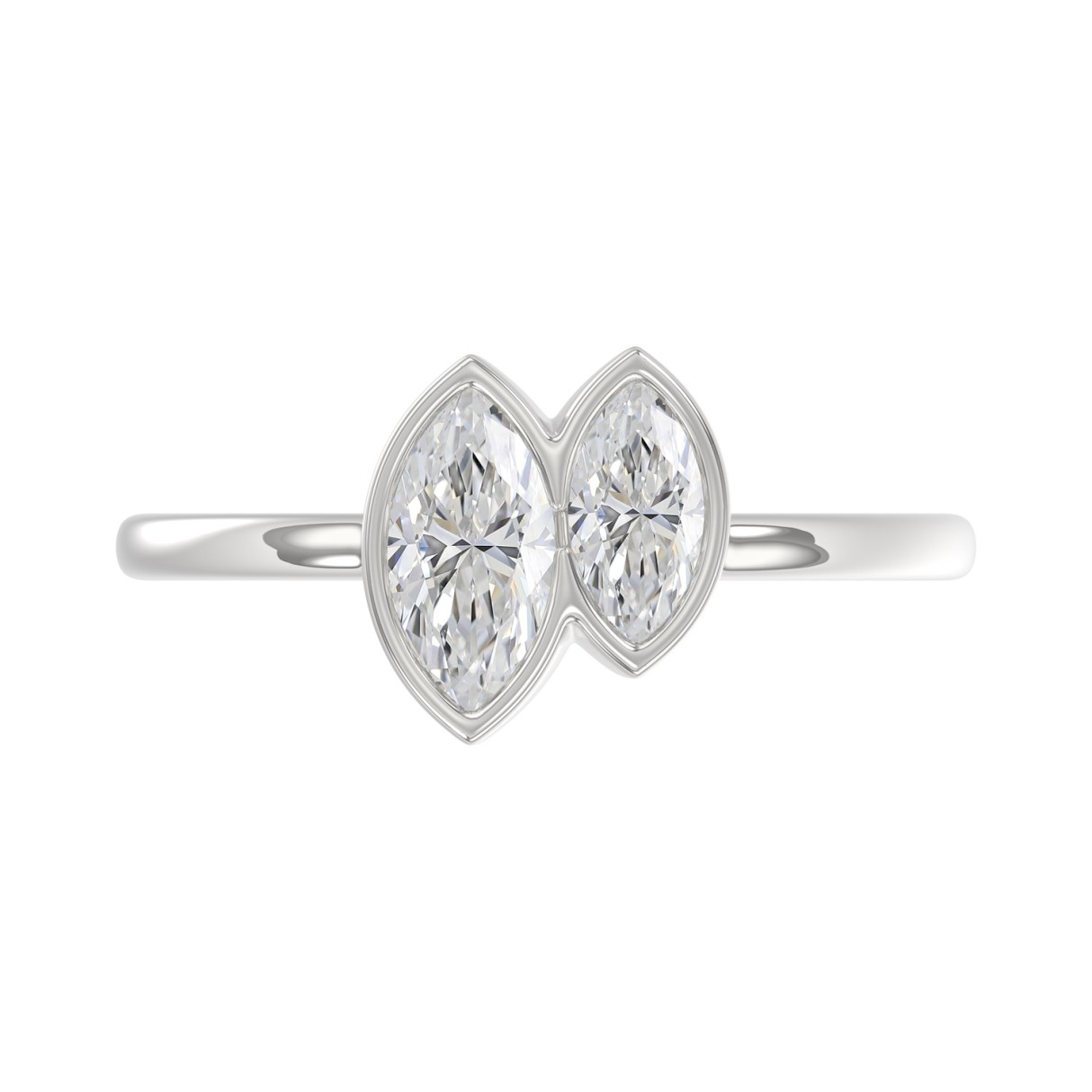 Elegant ColleCTions Linked Hearts Ladies Ring 10K White Gold 3/4CT Marquise Lab Grown Diamond (Color F-G -Clarity VS1/VS2)