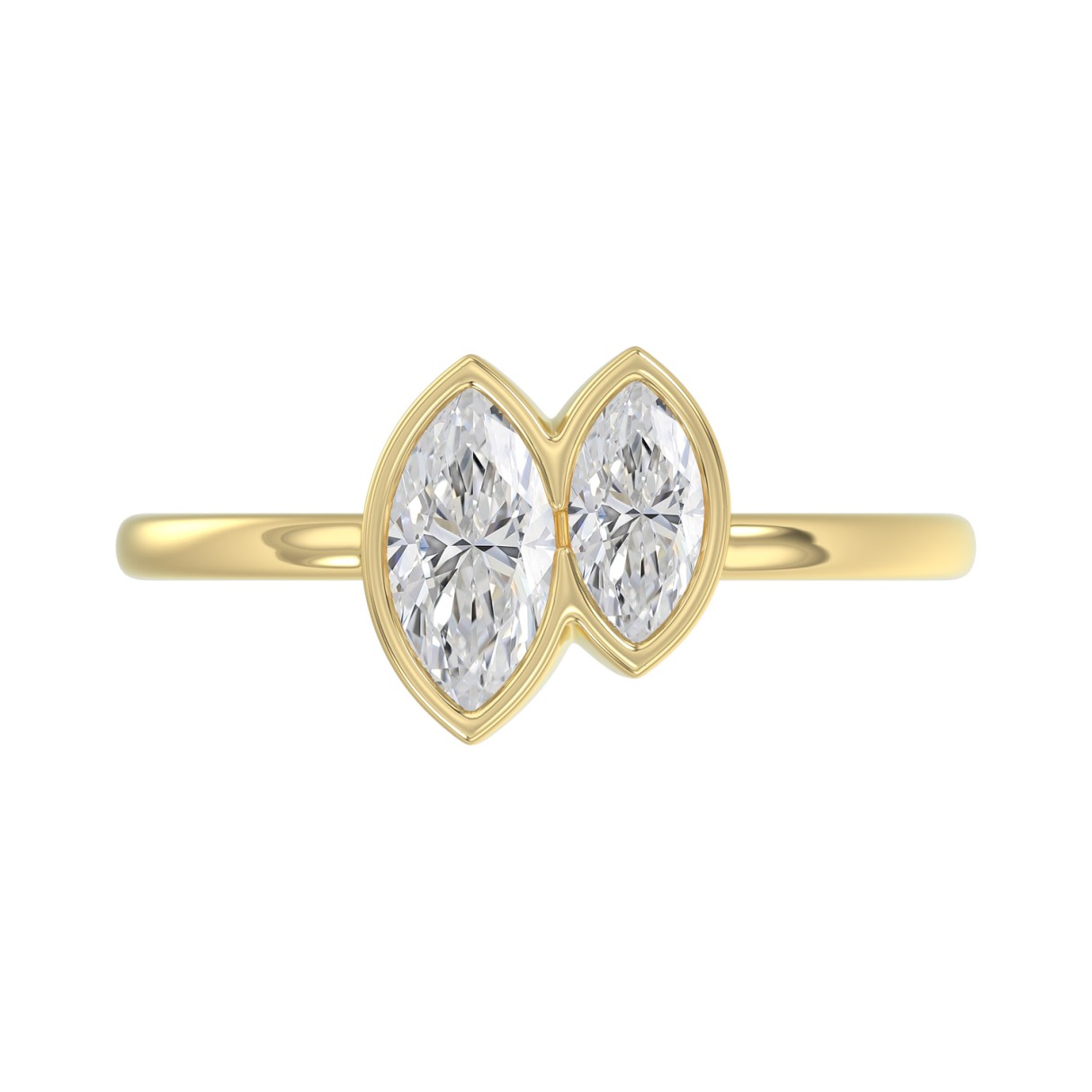 Elegant ColleCTions Linked Hearts Ladies Ring 10K Yellow Gold 3/4CT Marquise Lab Grown Diamond (Color F-G -Clarity VS1/VS2)