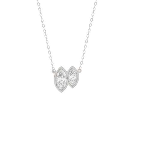 3/4CT White Gold 10K Collection Linked Hearts & Two-Stone Marquise Diamond Necklace for Women (Color F-G Clarity VS1/VS2)