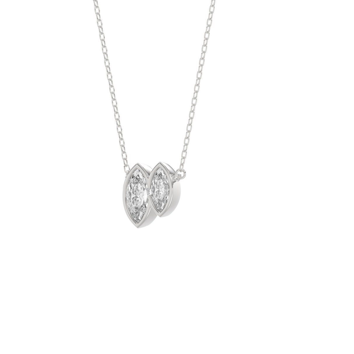 3/4CT White Gold 10K Collection Linked Hearts & Two-Stone Marquise Diamond Necklace for Women (Color F-G Clarity VS1/VS2)