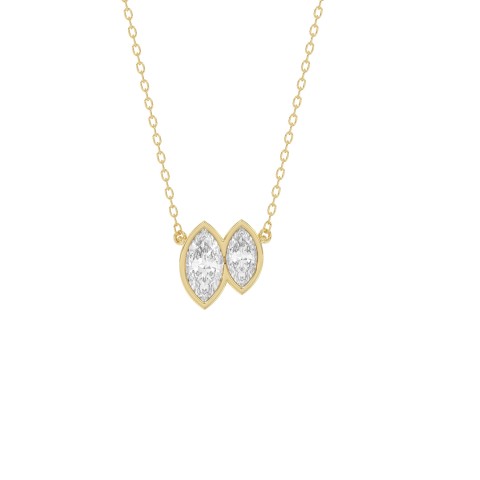 3/4CT Yellow Gold 10K Collection Linked Hearts & Two-Stone Marquise Diamond Necklace for Women (Color F-G Clarity VS1/VS2)