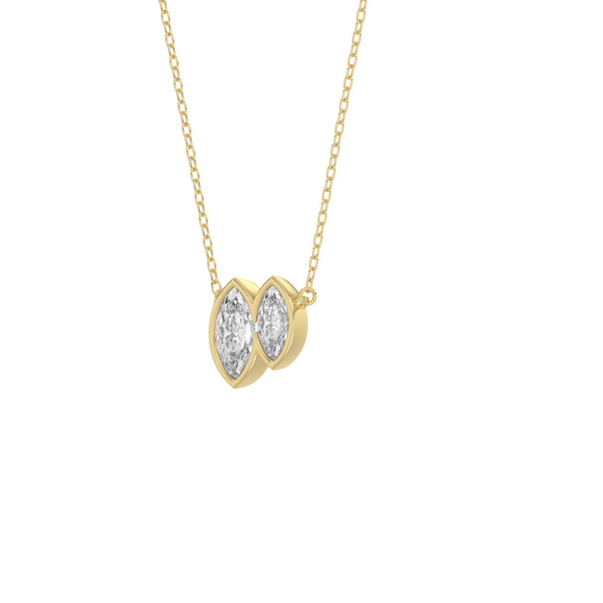 3/4CT Yellow Gold 10K Collection Linked Hearts & Two-Stone Marquise Diamond Necklace for Women (Color F-G Clarity VS1/VS2)