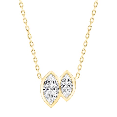 3/4CT Yellow Gold 10K Collection Linked Hearts & Two-Stone Marquise Diamond Necklace for Women (Color F-G Clarity VS1/VS2)