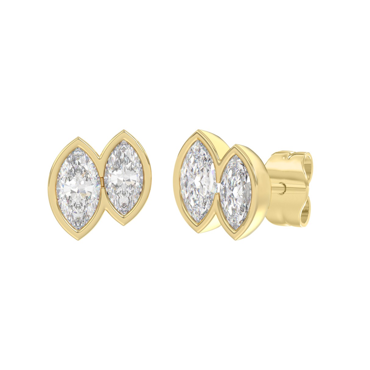 Elegant Ladies Earring 14K Collection Linked Hearts Yellow Gold 1.00CT Marquise Lab Grown Diamond (Color F-G -Clarity VS1/VS2)