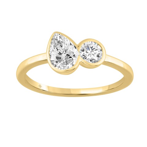 Ladies 3/4 CT Collection Linked Hearts Lab-Grown Diamond Engagement Ring in 10K Yellow Gold Pear & Round Cut Diamond (Color F-G Clarity VS1/VS2)