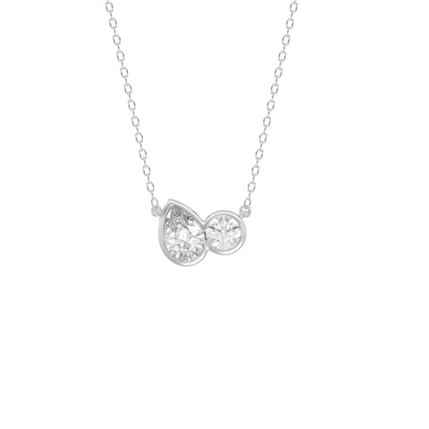 3/4CT White Gold 10K Collection Linked Hearts Two-Stone Diamond  Fashion Ladies Necklace Round & Pear Cut Diamond (Color F-G -Clarity VS1/VS2)