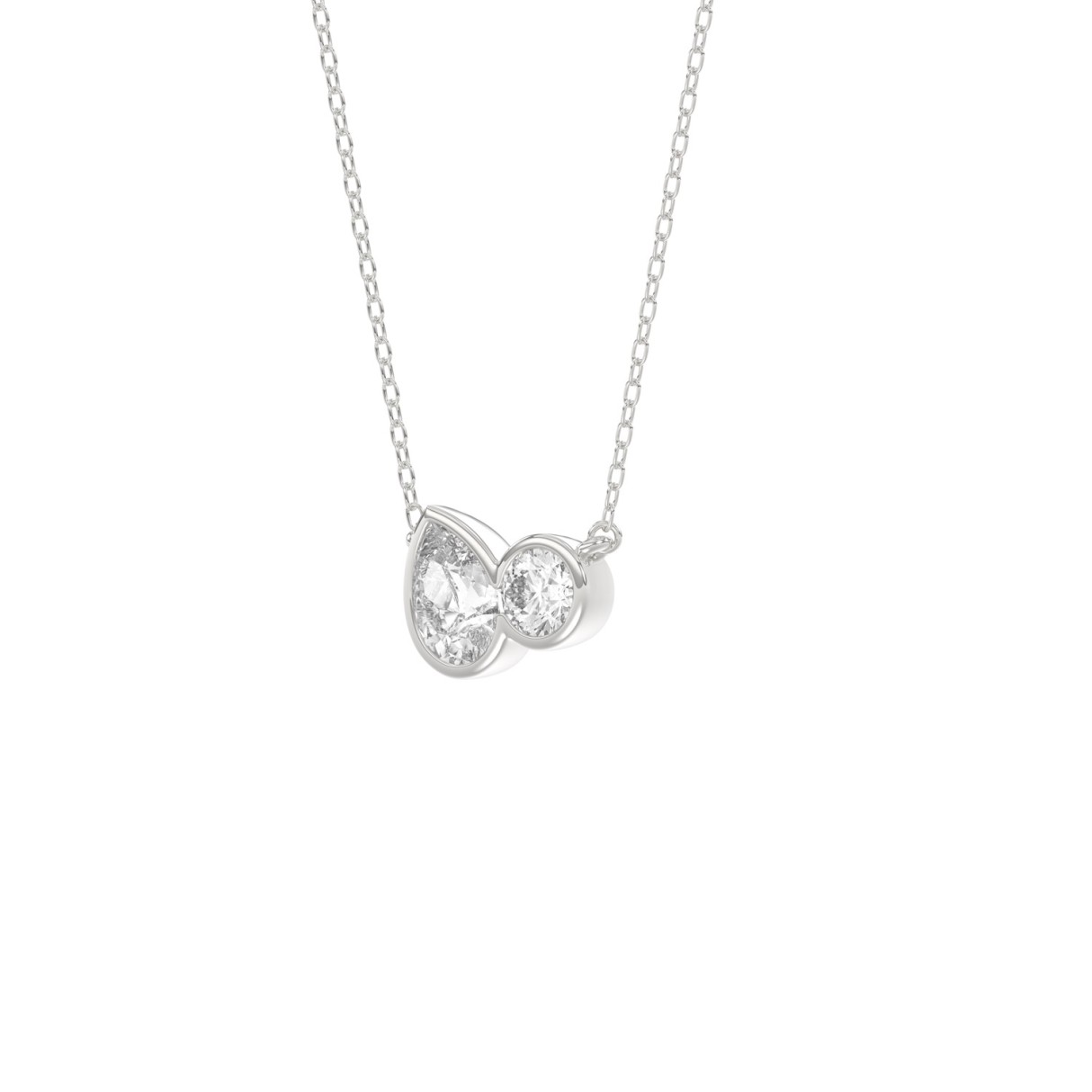 3/4CT White Gold 10K Collection Linked Hearts Two-Stone Diamond  Fashion Ladies Necklace Round & Pear Cut Diamond (Color F-G -Clarity VS1/VS2)