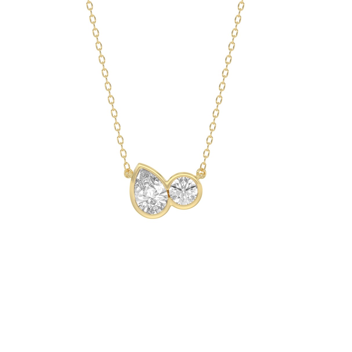 3/4CT Yellow Gold 10K Collection Linked Hearts Two-Stone Diamond  Fashion Ladies Necklace Round & Pear Cut Diamond (Color F-G -Clarity VS1/VS2)
