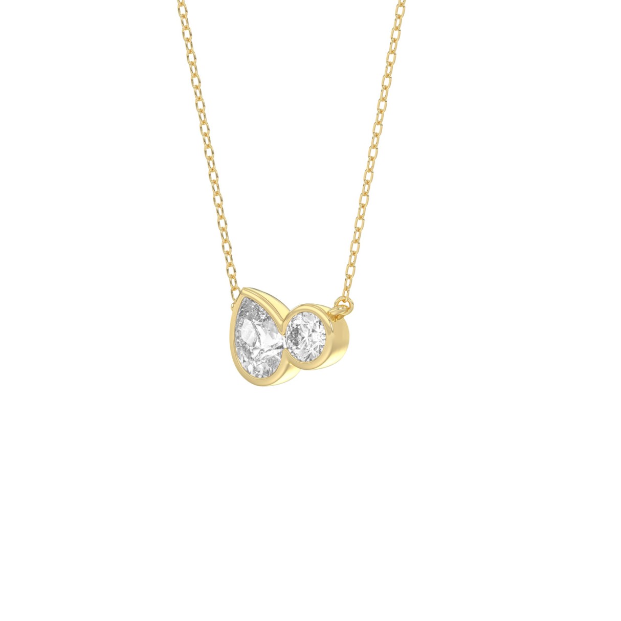 3/4CT Yellow Gold 10K Collection Linked Hearts Two-Stone Diamond  Fashion Ladies Necklace Round & Pear Cut Diamond (Color F-G -Clarity VS1/VS2)