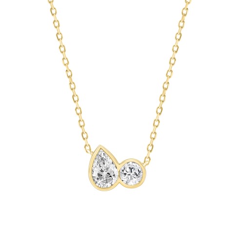 3/4CT Yellow Gold 10K Collection Linked Hearts Two-Stone Diamond  Fashion Ladies Necklace Round & Pear Cut Diamond (Color F-G -Clarity VS1/VS2)
