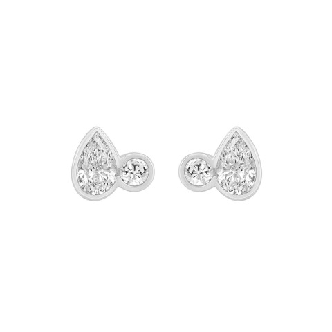 3/4CT White Gold 10K Collection Linked Hearts Two-Stone Diamond Stud Ladies Earrings Round & Pear Cut Diamond (Color F-G -Clarity VS1/VS2)