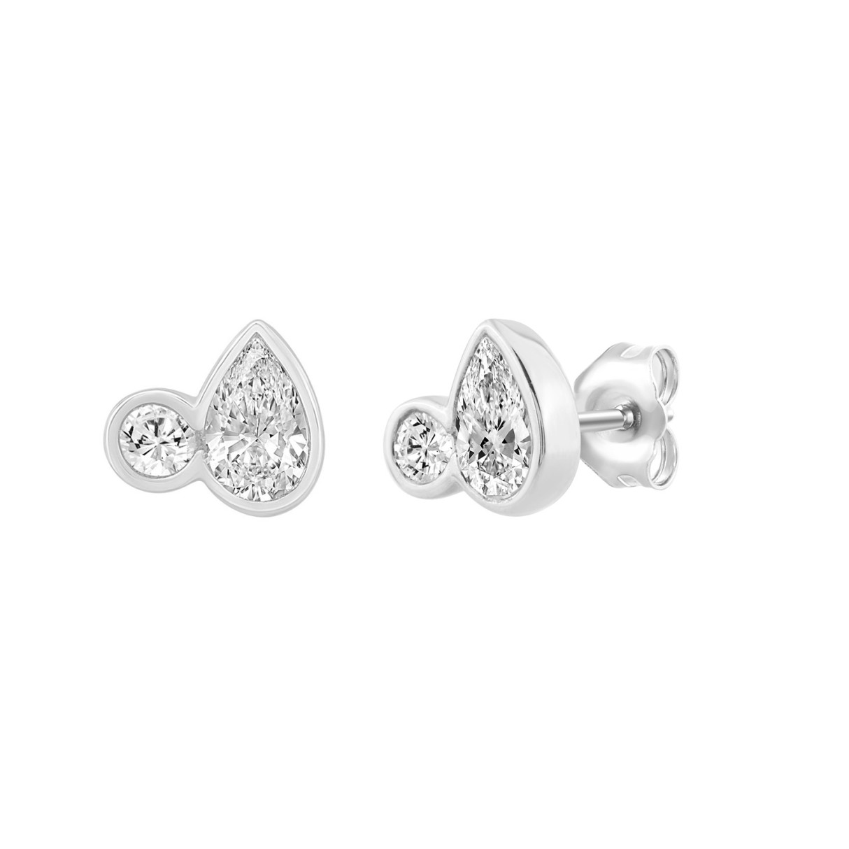 3/4CT White Gold 10K Collection Linked Hearts Two-Stone Diamond Stud Ladies Earrings Round & Pear Cut Diamond (Color F-G -Clarity VS1/VS2)