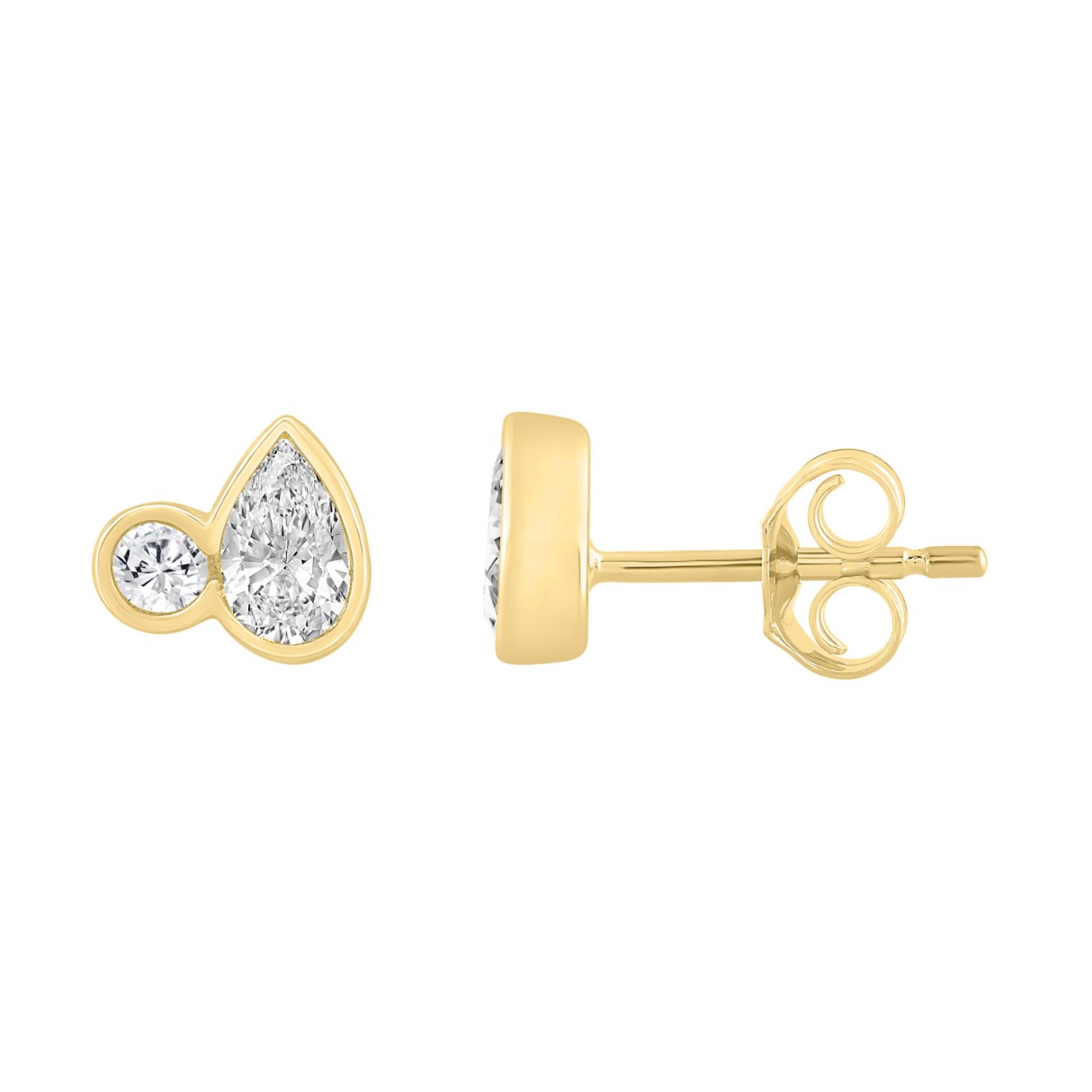 3/4CT Yellow Gold 10K Collection Linked Hearts Two-Stone Diamond Stud Ladies Earrings Round & Pear Cut Diamond (Color F-G -Clarity VS1/VS2)