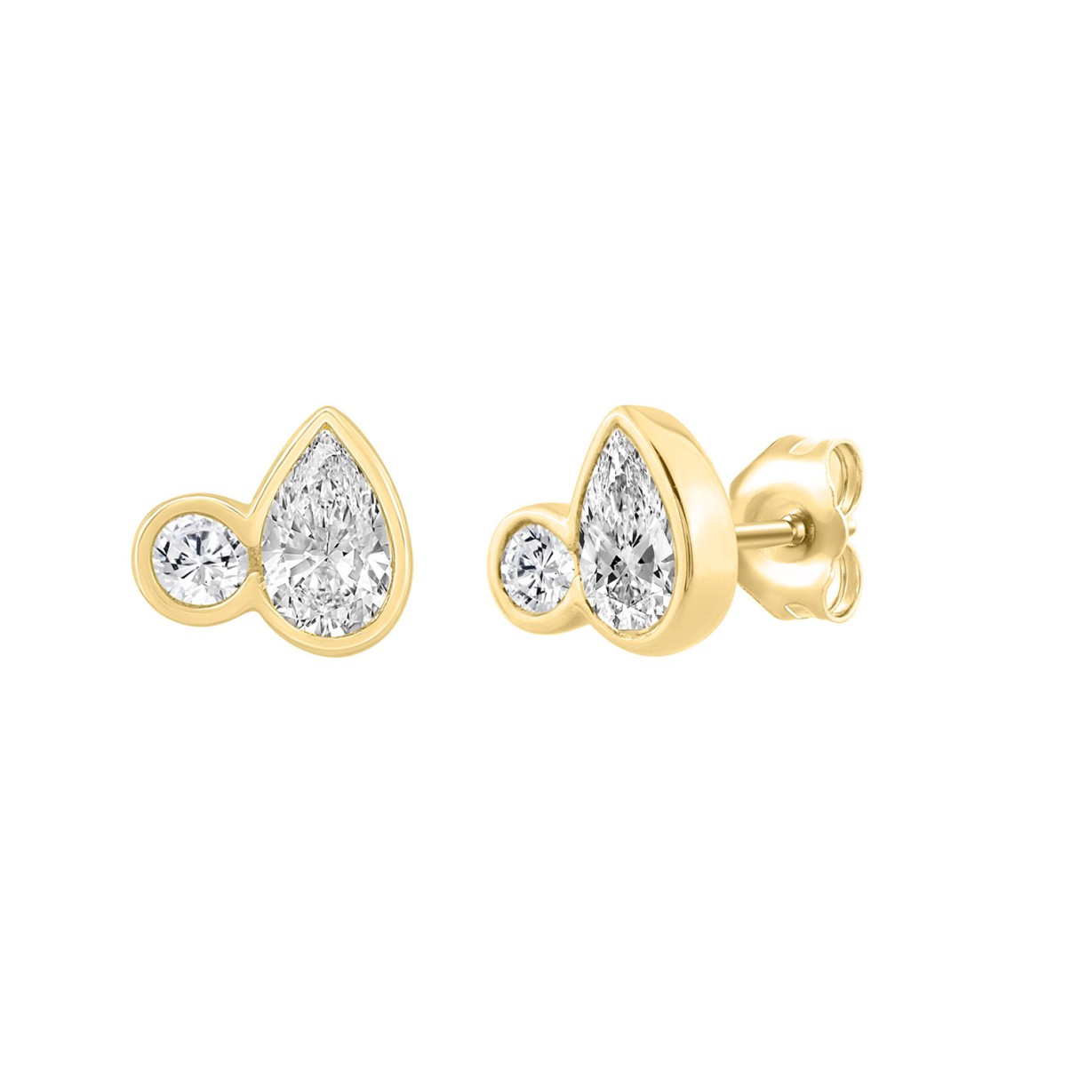 3/4CT Yellow Gold 10K Collection Linked Hearts Two-Stone Diamond Stud Ladies Earrings Round & Pear Cut Diamond (Color F-G -Clarity VS1/VS2)