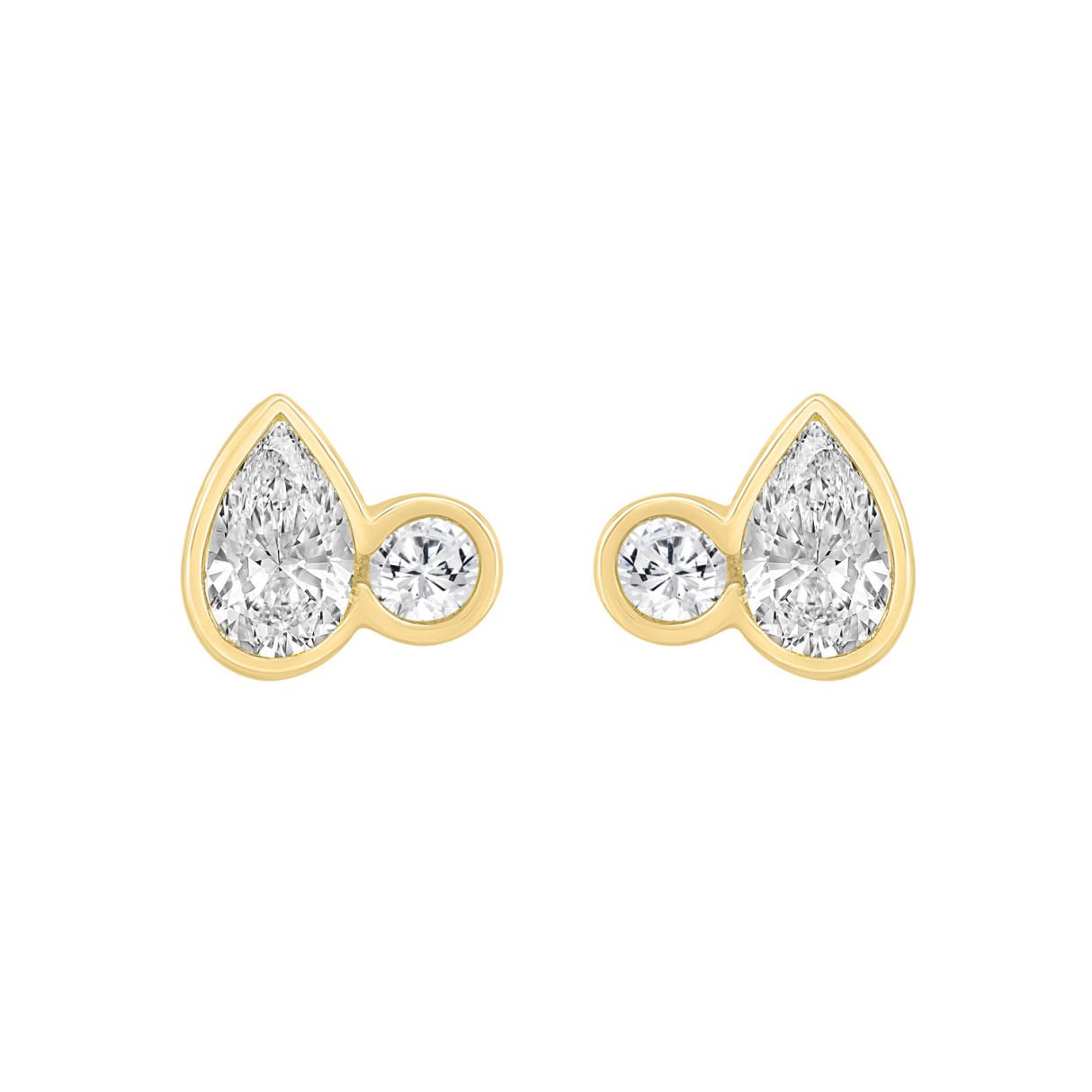 3/4CT Yellow Gold 10K Collection Toi et Moi Two-Stone Diamond Stud Ladies Earrings Round & Pear Cut Diamond (Color F-G -Clarity VS1/VS2)