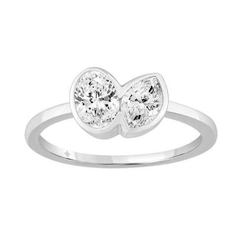 3/4CT White Gold 10K Collection Linked Hearts & Two-Stone Oval & Marquise Diamond Ring for Women (Color F-G Clarity VS1/VS2)