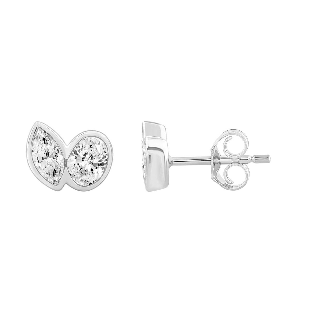 1.00CT White Gold 14K Collection Linked Hearts Two-Stone Diamond Stud Ladies Earrings & Oval & Marquise Cut Diamond (Color F-G Clarity VS1/VS2)