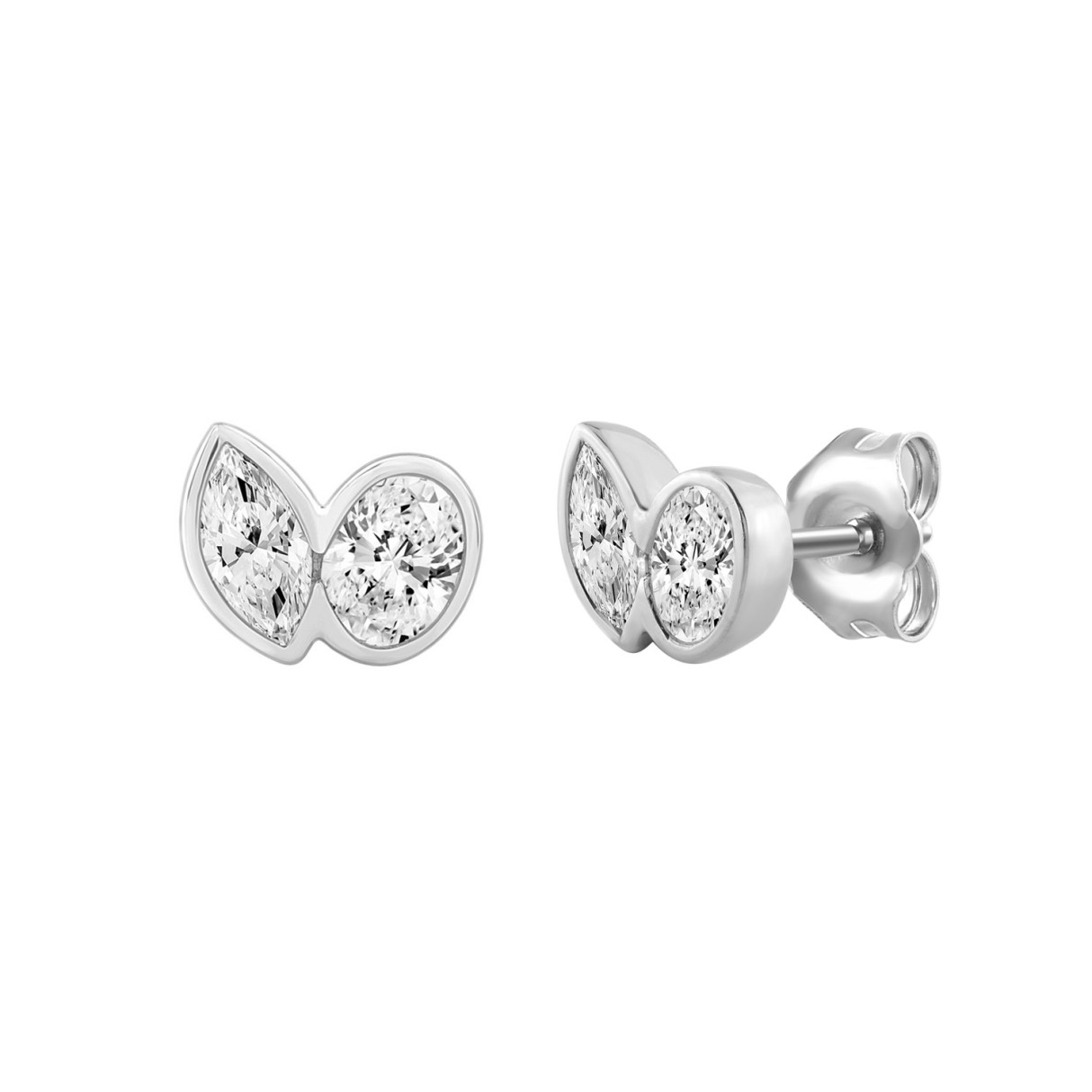 1.00CT White Gold 14K Collection Linked Hearts Two-Stone Diamond Stud Ladies Earrings & Oval & Marquise Cut Diamond (Color F-G Clarity VS1/VS2)