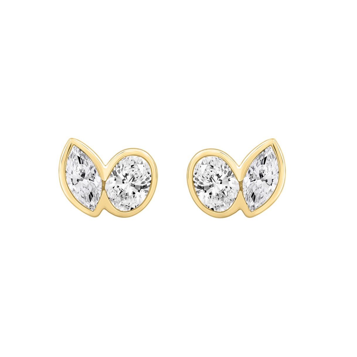1.00CT Yellow Gold 14K Collection Linked Hearts Two-Stone Diamond Stud Ladies Earrings & Oval & Marquise Cut Diamond (Color F-G Clarity VS1/VS2)
