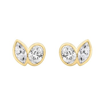 1.00CT Yellow Gold 14K Collection Linked Hearts Two-Stone Diamond Stud Ladies Earrings & Oval & Marquise Cut Diamond (Color F-G Clarity VS1/VS2)