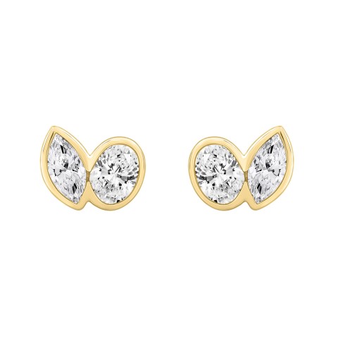 1.00CT Yellow Gold 14K Collection Linked Hearts Two-Stone Diamond Stud Ladies Earrings & Oval & Marquise Cut Diamond (Color F-G Clarity VS1/VS2) 1.00CT Yellow Gold 14K Collection Linked Hearts Two-Stone Diamond Stud Ladies Earrings & Oval & Marquise Cut Diamond (Color F-G Clarity VS1/VS2)