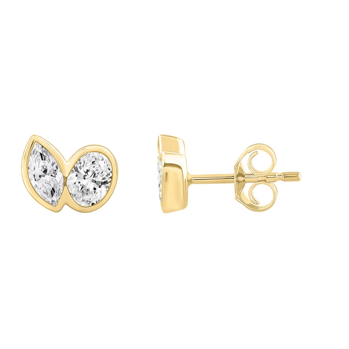 1.00CT Yellow Gold 14K Collection Linked Hearts Two-Stone Diamond Stud Ladies Earrings & Oval & Marquise Cut Diamond (Color F-G Clarity VS1/VS2)
