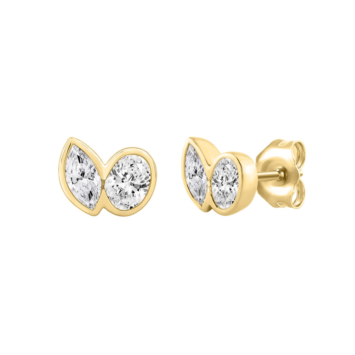 1.00CT Yellow Gold 14K Collection Linked Hearts Two-Stone Diamond Stud Ladies Earrings & Oval & Marquise Cut Diamond (Color F-G Clarity VS1/VS2)