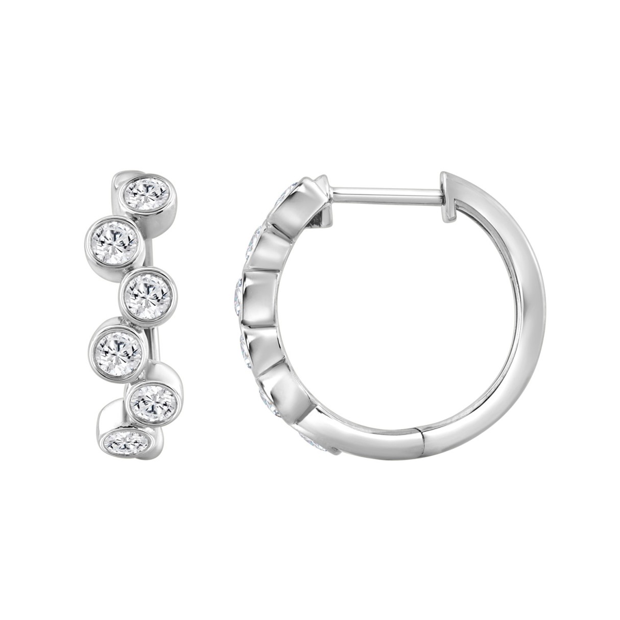 Elegant Ladies 10K White Gold 3/4Ct Round Lab Grown Diamond Fancy Hoop Earrings  (Color F-G -Clarity Vs1/Vs2)