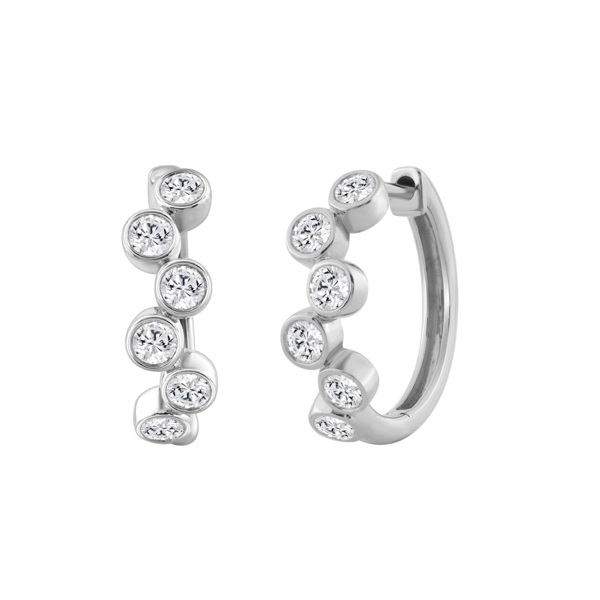Elegant Ladies 10K White Gold 3/4Ct Round Lab Grown Diamond Fancy Hoop Earrings  (Color F-G -Clarity Vs1/Vs2)