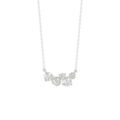 Ladies 10K White Gold Diamond Necklace 1/2Ct Round Diamond Cluster Bezel Set (Color F-G -Clarity Vs1/Vs2)