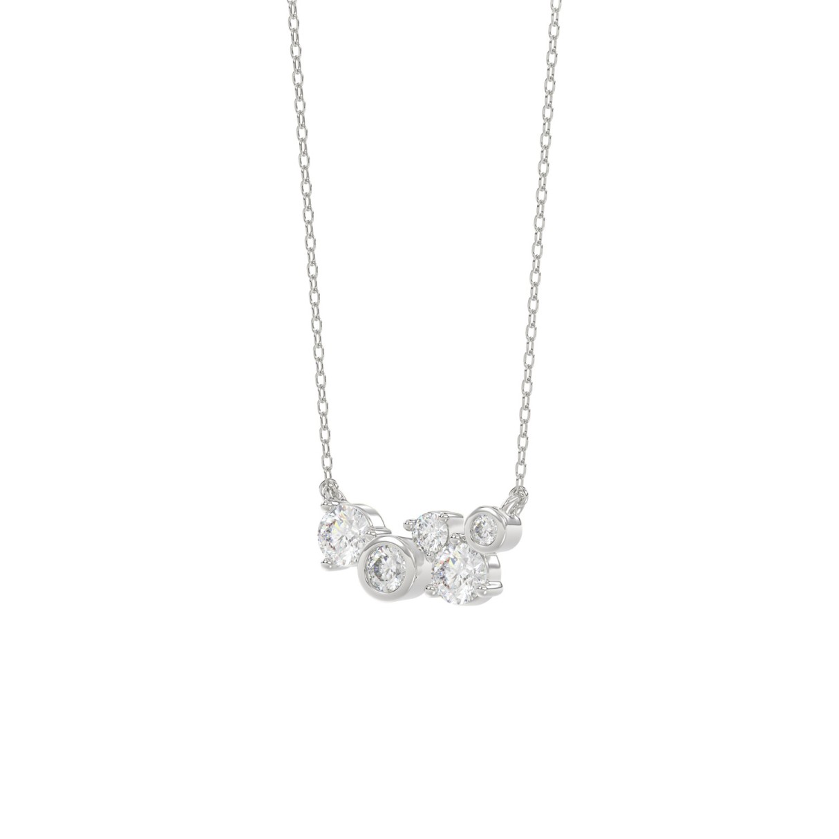 Ladies 10K White Gold Diamond Necklace 1/2Ct Round Diamond Cluster Bezel Set (Color F-G -Clarity Vs1/Vs2)