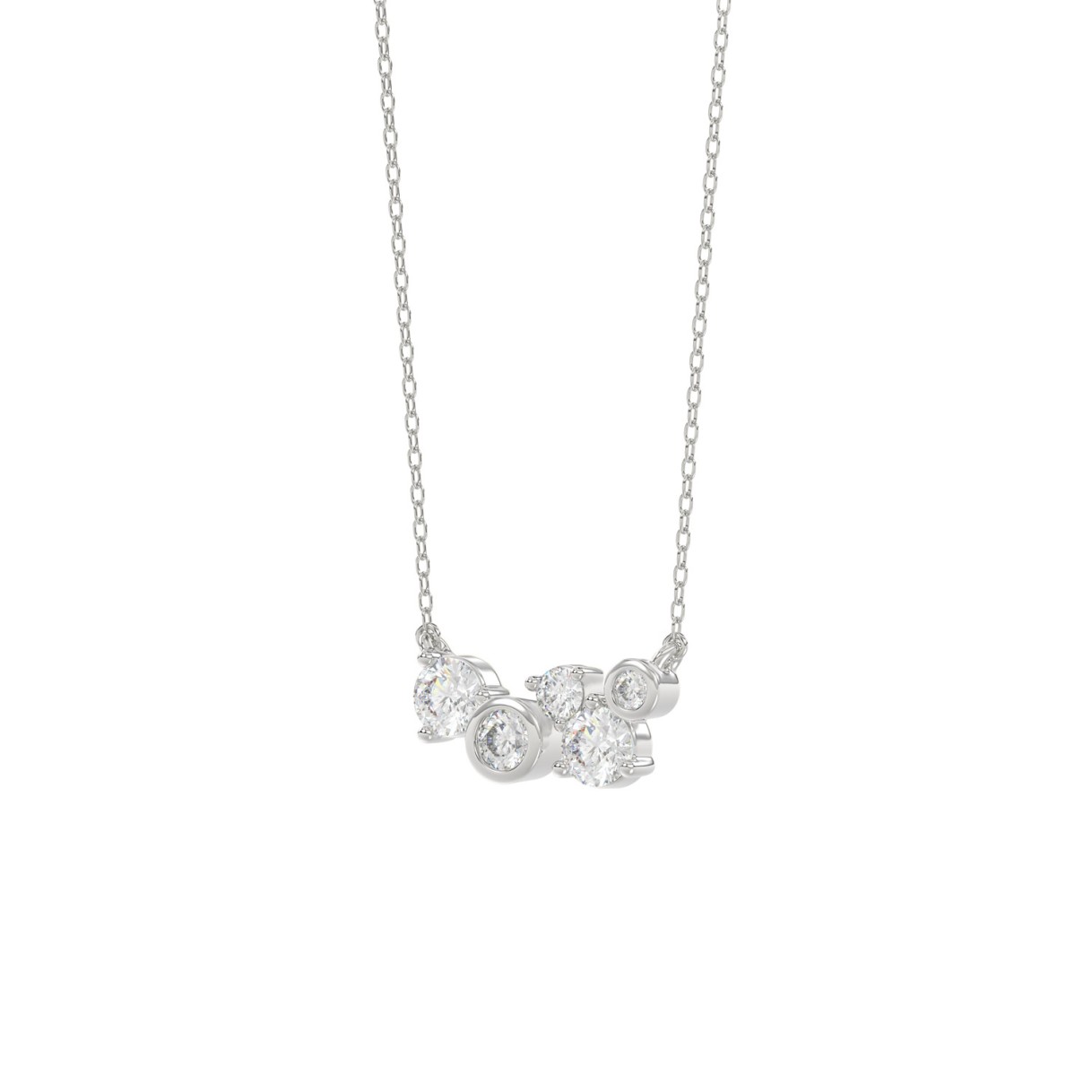 Ladies 10K White Gold Diamond Necklace 1/2Ct Round Diamond Cluster Bezel Set (Color F-G -Clarity Vs1/Vs2)