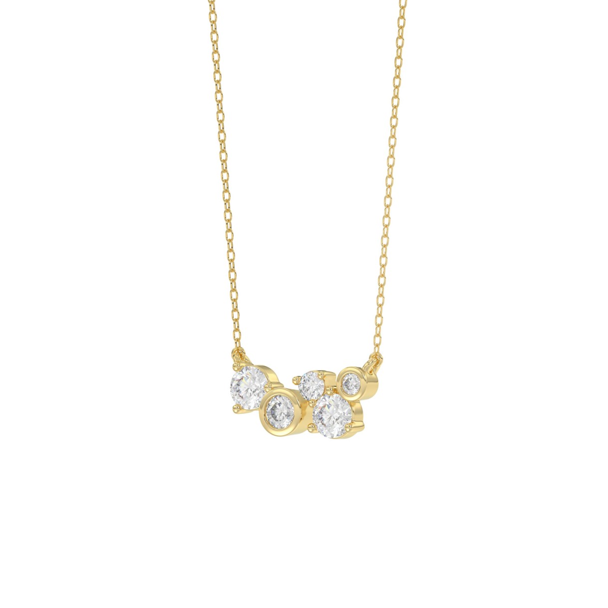 Elegant Ladies 10K Yellow Gold 1/2CT Round Lab Grown five stone Diamond Fancy Bezel set Necklace  (Color F-G -Clarity VS1/VS2)