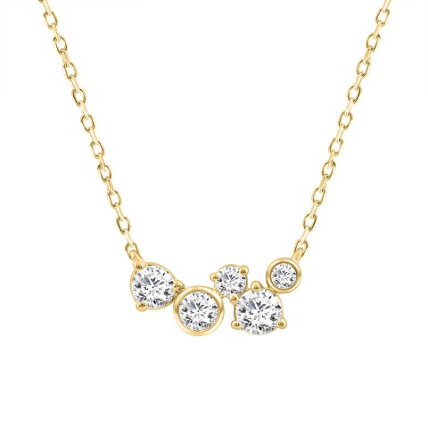 Elegant Ladies 14K Yellow Gold 1/2Ct Round Lab Grown Five Stone Diamond Fancy Bezel Set Necklace  (Color F-G -Clarity Vs1/Vs2)