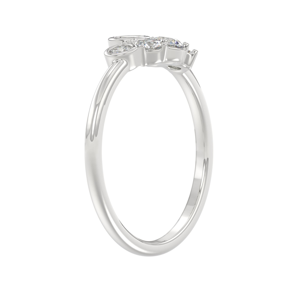Ladies 10K White Gold Diamond Ring 1/2Ct Round Diamond Cluster Bezel Set (Color F-G -Clarity Vs1/Vs2)