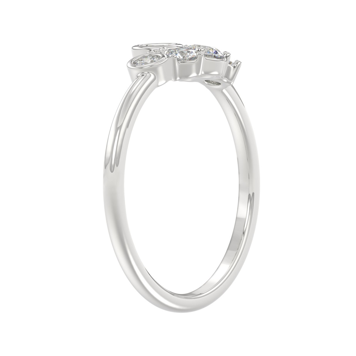 Ladies 10K White Gold Diamond Ring 1/2Ct Round Diamond Cluster Bezel Set (Color F-G -Clarity Vs1/Vs2)