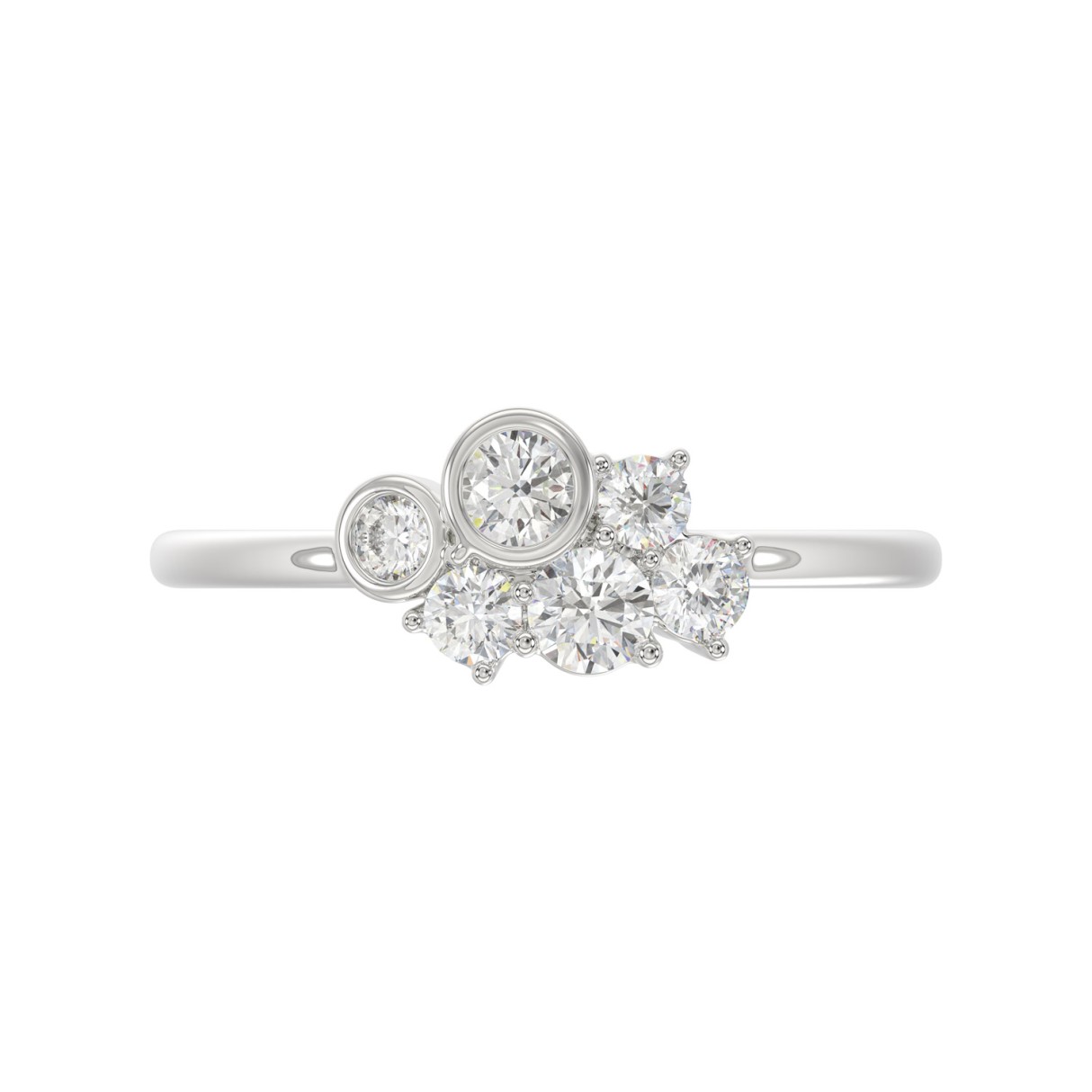 Ladies 10K White Gold Diamond Ring 1/2Ct Round Diamond Cluster Bezel Set (Color F-G -Clarity Vs1/Vs2)