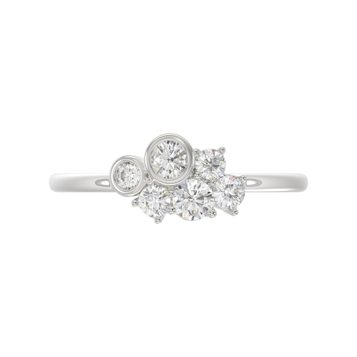 Ladies 10K White Gold Diamond Ring 1/2Ct Round Diamond Cluster Bezel Set (Color F-G -Clarity Vs1/Vs2)