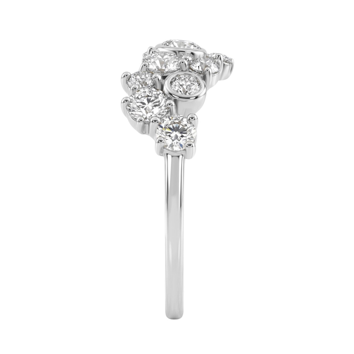 1.00CT Round Diamond Bezel Cluster Fashion Ring for Women in 14K White  Gold (Color F-G -Clarity VS1/VS2)