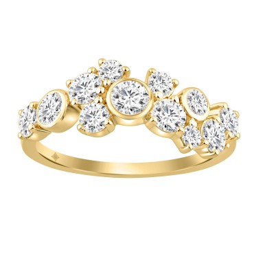 1.00CT Round Diamond Bezel Cluster Fashion Ring for Women in 14K Yellow Gold (Color F-G Clarity VS1/VS2)