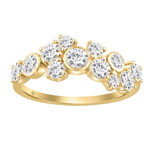 1.00CT Round Diamond Bezel Cluster Fashion Ring for Women in 14K Yellow Gold (Color F-G Clarity VS1/VS2)
