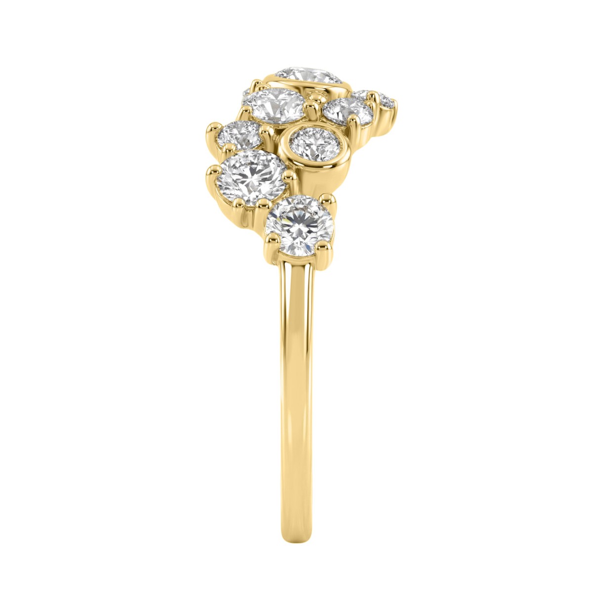 1.00CT Round Diamond Bezel Cluster Fashion Ring for Women in 14K Yellow Gold (Color F-G Clarity VS1/VS2)
