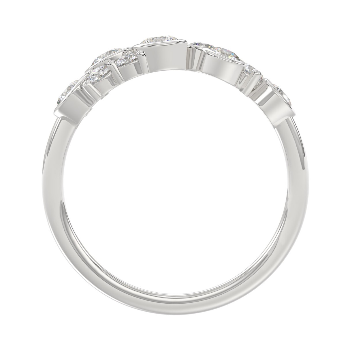 Ladies 10K White Gold Diamond Ring 3/4Ct Round Diamond Cluster Bezel Set (Color F-G -Clarity Vs1/Vs2)