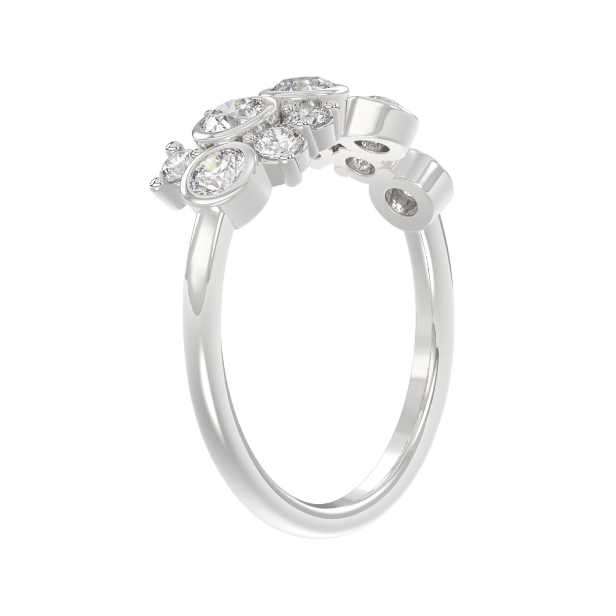 Ladies 10K White Gold Diamond Ring 3/4Ct Round Diamond Cluster Bezel Set (Color F-G -Clarity Vs1/Vs2)