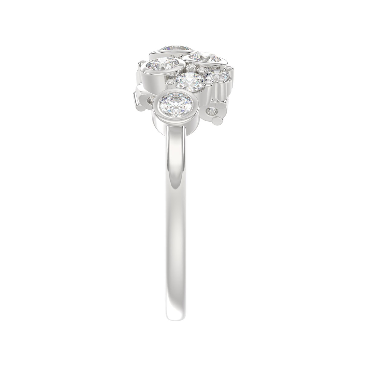 Ladies 10K White Gold Diamond Ring 3/4Ct Round Diamond Cluster Bezel Set (Color F-G -Clarity Vs1/Vs2)