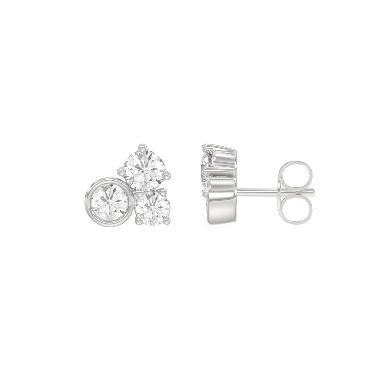 Classic 14K White Gold  Round Lab Grown Diamond Ladies Fashion Earring 3/4Ct (Color F-G -Clarity Vs1/Vs2)
