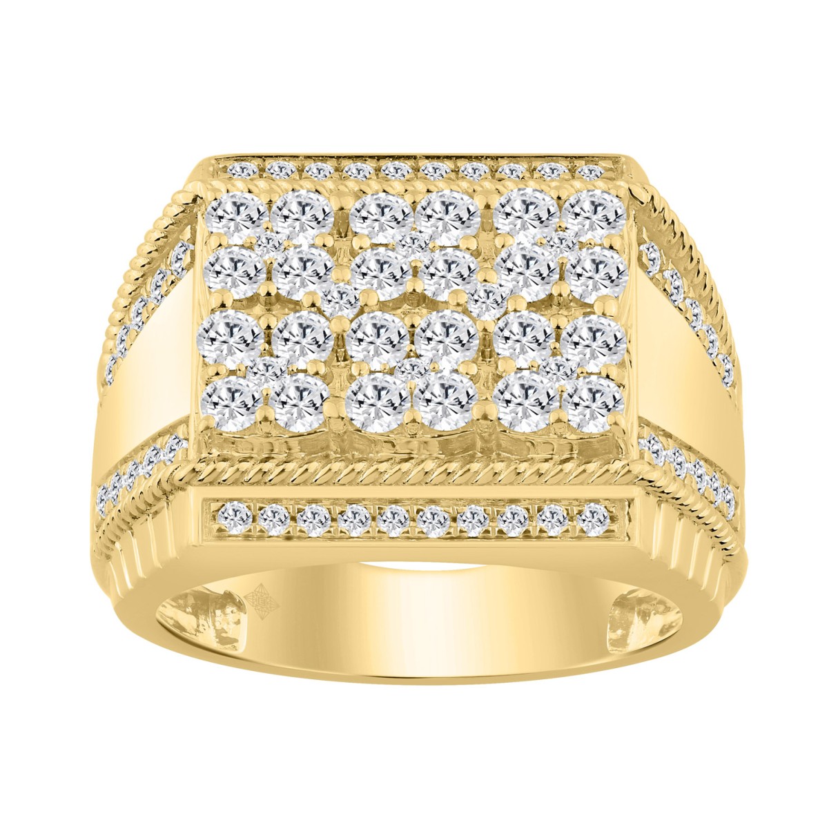 14K YELLOW GOLD 1 3/4CT ROUND DIAMOND MEN'S RING ...