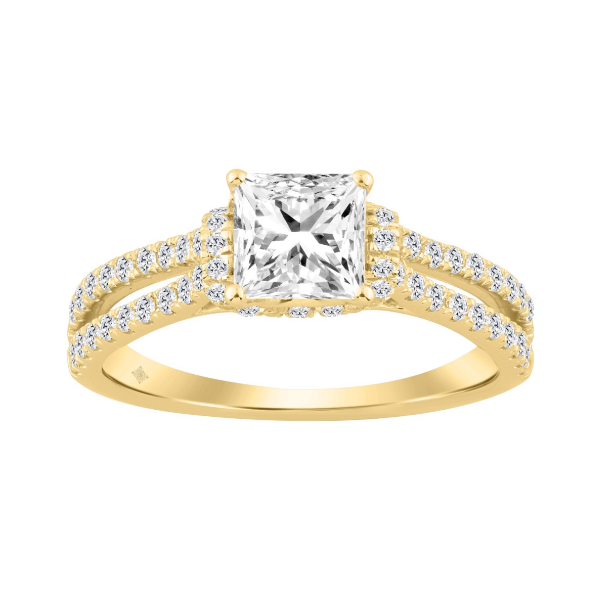 14K YELLOW GOLD 1 1/2CT ROUND/PRINCESS DIAMOND LAD...